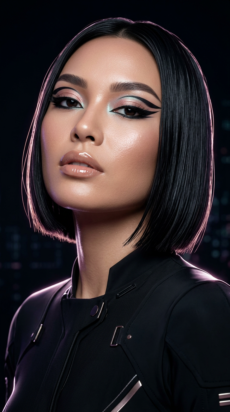 Editorial portrait with a polished makeup and hair look